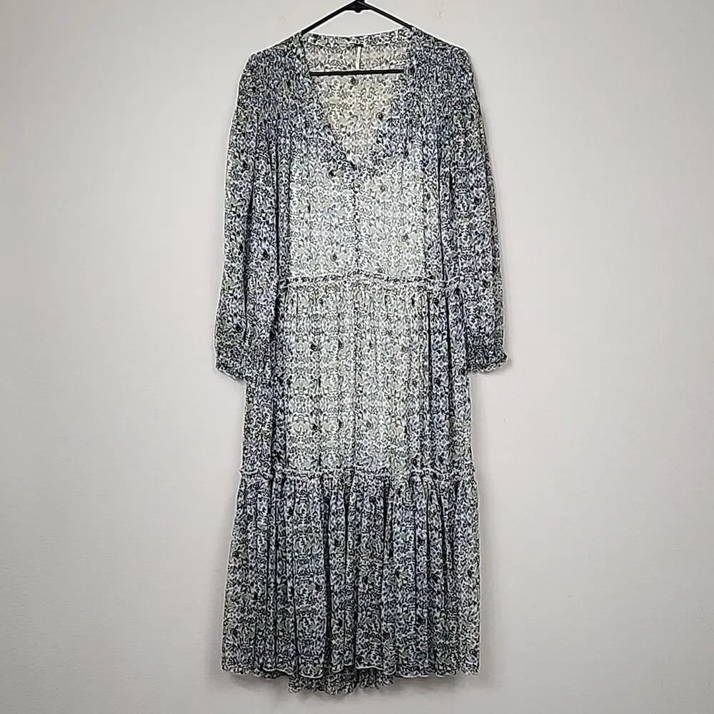 Free People Small Sheer Smocked Shoulder Midi Dress